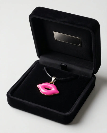 Gold and Pink Lips Pendant Necklace