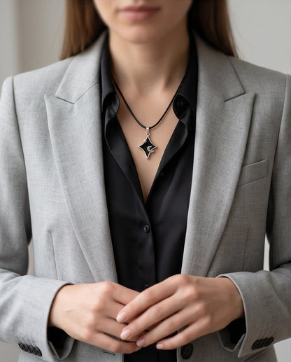 Celestial Black Starburst Moon Pendant Necklace