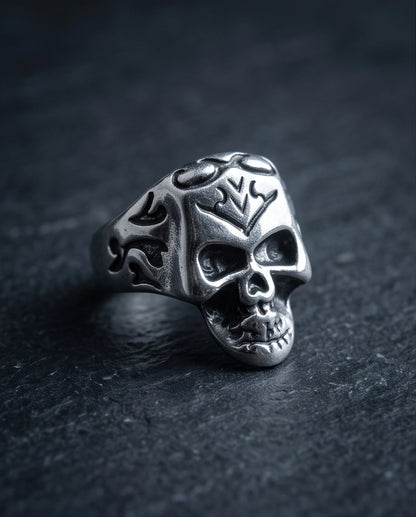 Crowned Tribal Filigree Skull Ring