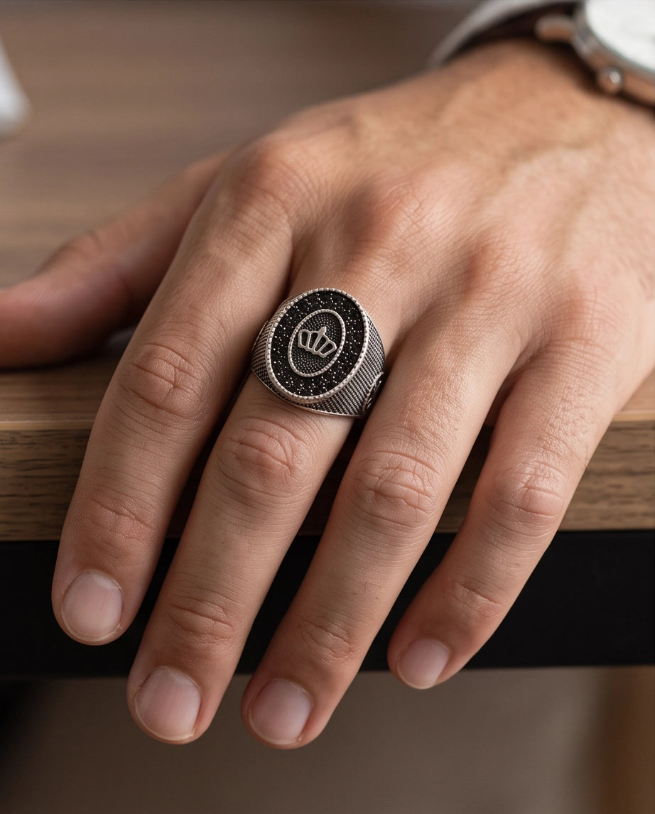 Imperial Crown Stippled Signet Ring