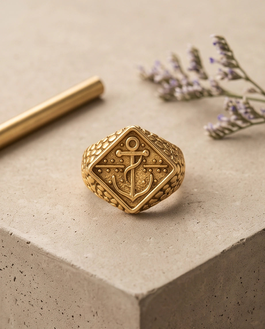 Maritime Anchor Rhombus Signet Ring