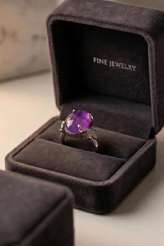 "Ethereal Purple Jade Leaf Statement Ring"
