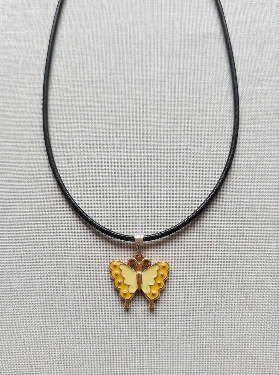 Yellow Enamel Butterfly Pendant Necklace
