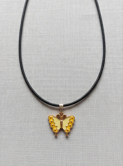 Yellow Enamel Butterfly Pendant Necklace