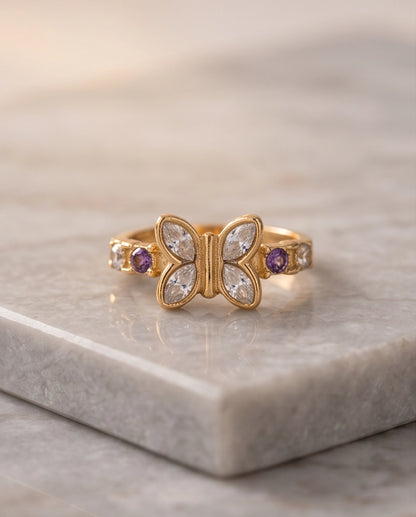 Gold Butterfly Gemstone Band Ring
