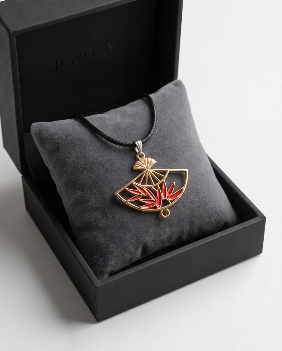 Asian Folding Fan Pendant Necklace