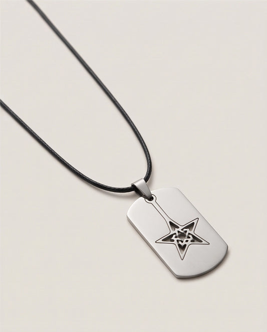 Brushed Silver Star Dog Tag Cord Necklace
