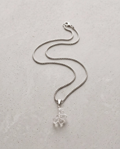 Silver Stacked Raw Clear Quartz Chip Stone Pendant Necklace