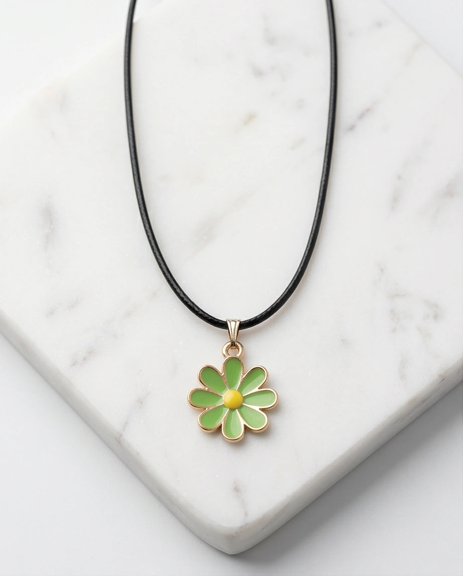 Gold and Light Green Daisy Necklace
