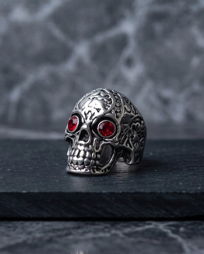 Ruby-Eyed Filigree Skull Ring