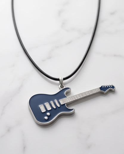 Navy Blue and Silver Electric Guitar Cord Necklace