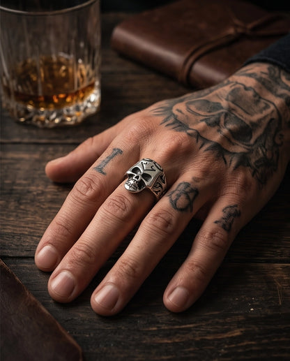 Crowned Tribal Filigree Skull Ring