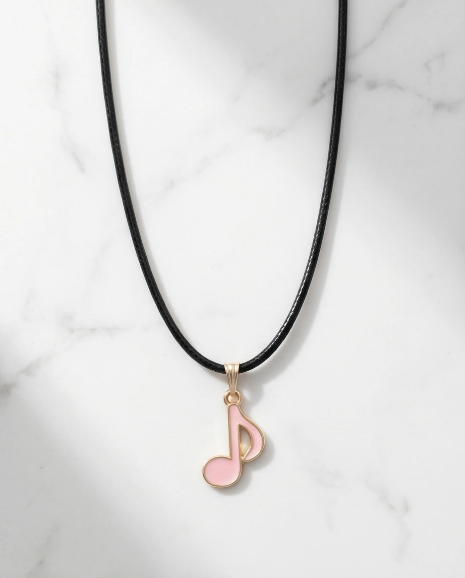 Gold and Pink Eighth Note Necklace