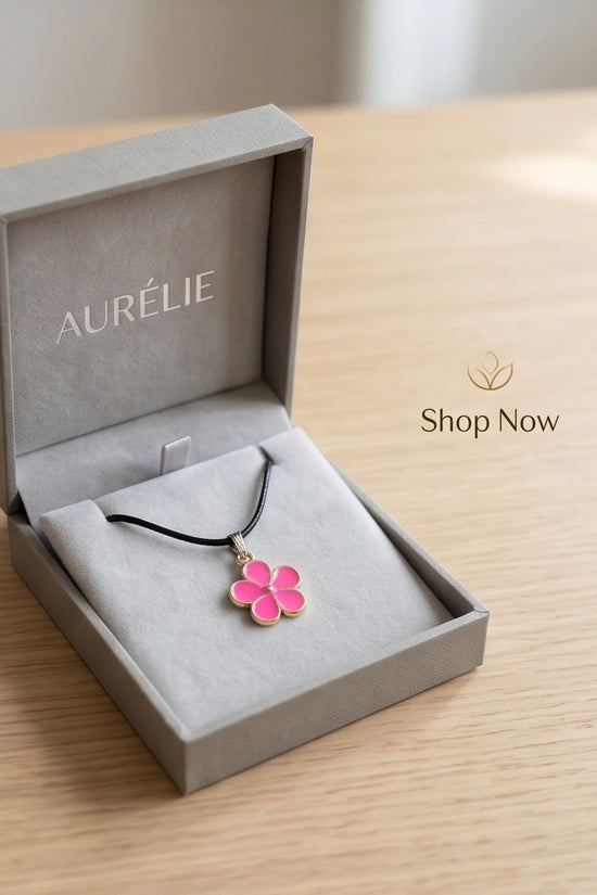 Gold and Pink Flower Pendant Necklace