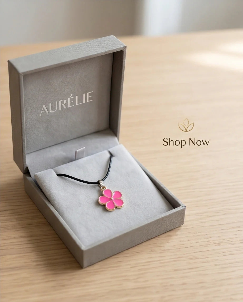 Gold and Pink Flower Pendant Necklace