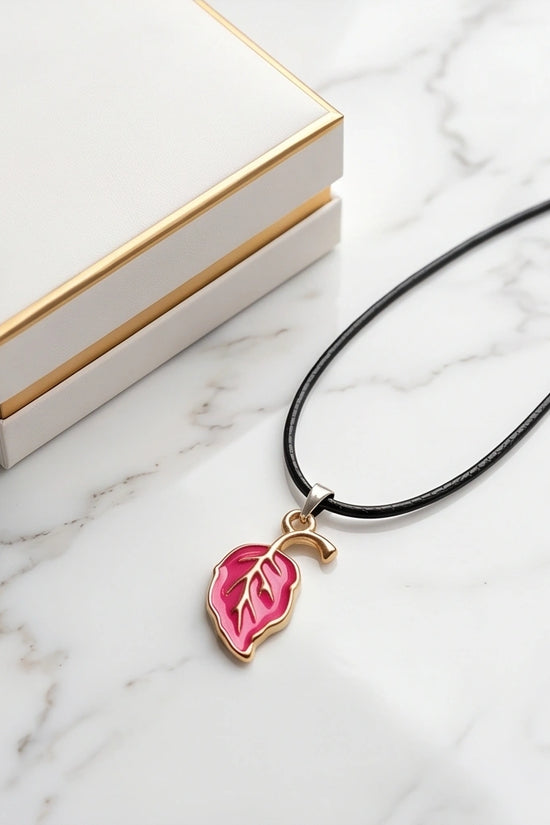 Gold and Pink Leaf Pendant Necklace