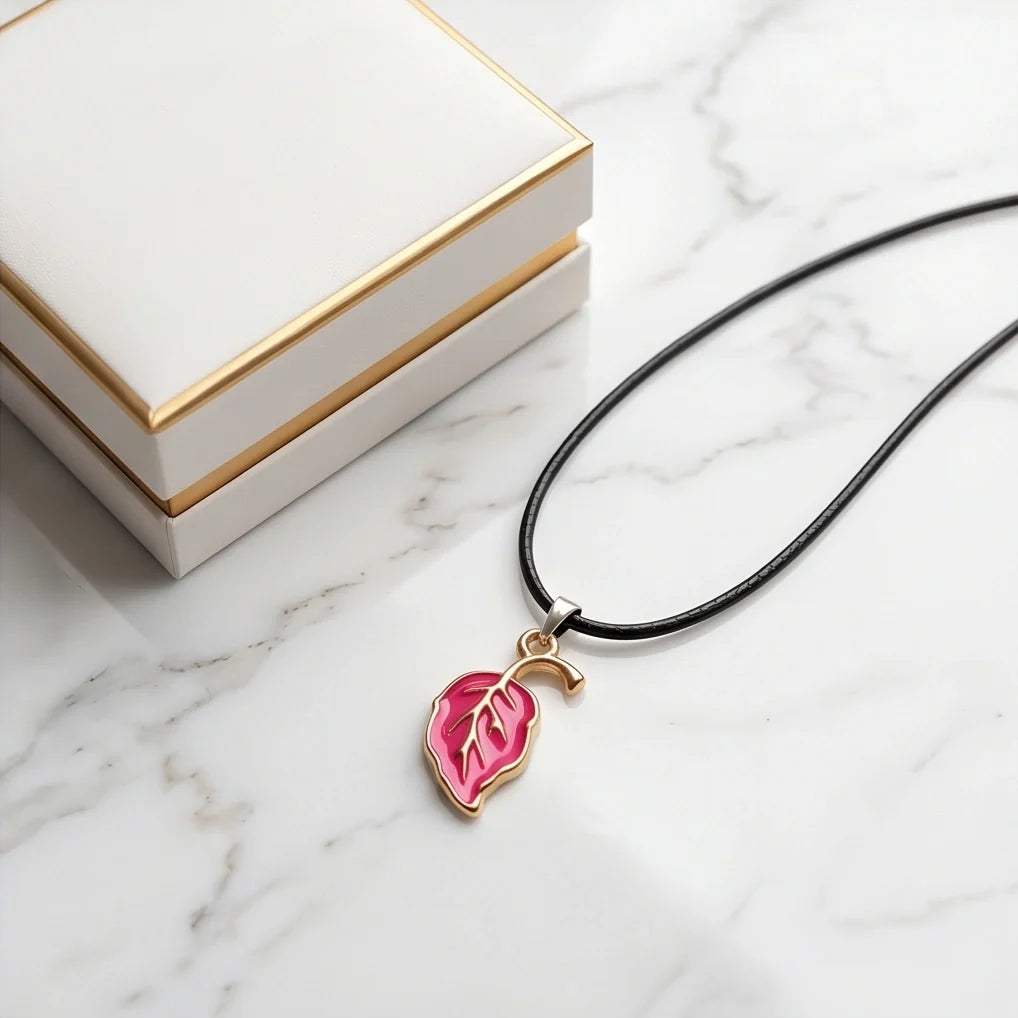 Gold and Pink Leaf Pendant Necklace