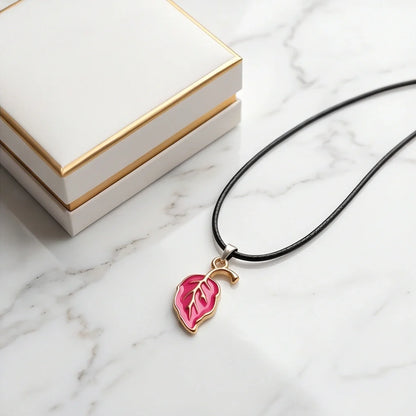 Gold and Pink Leaf Pendant Necklace