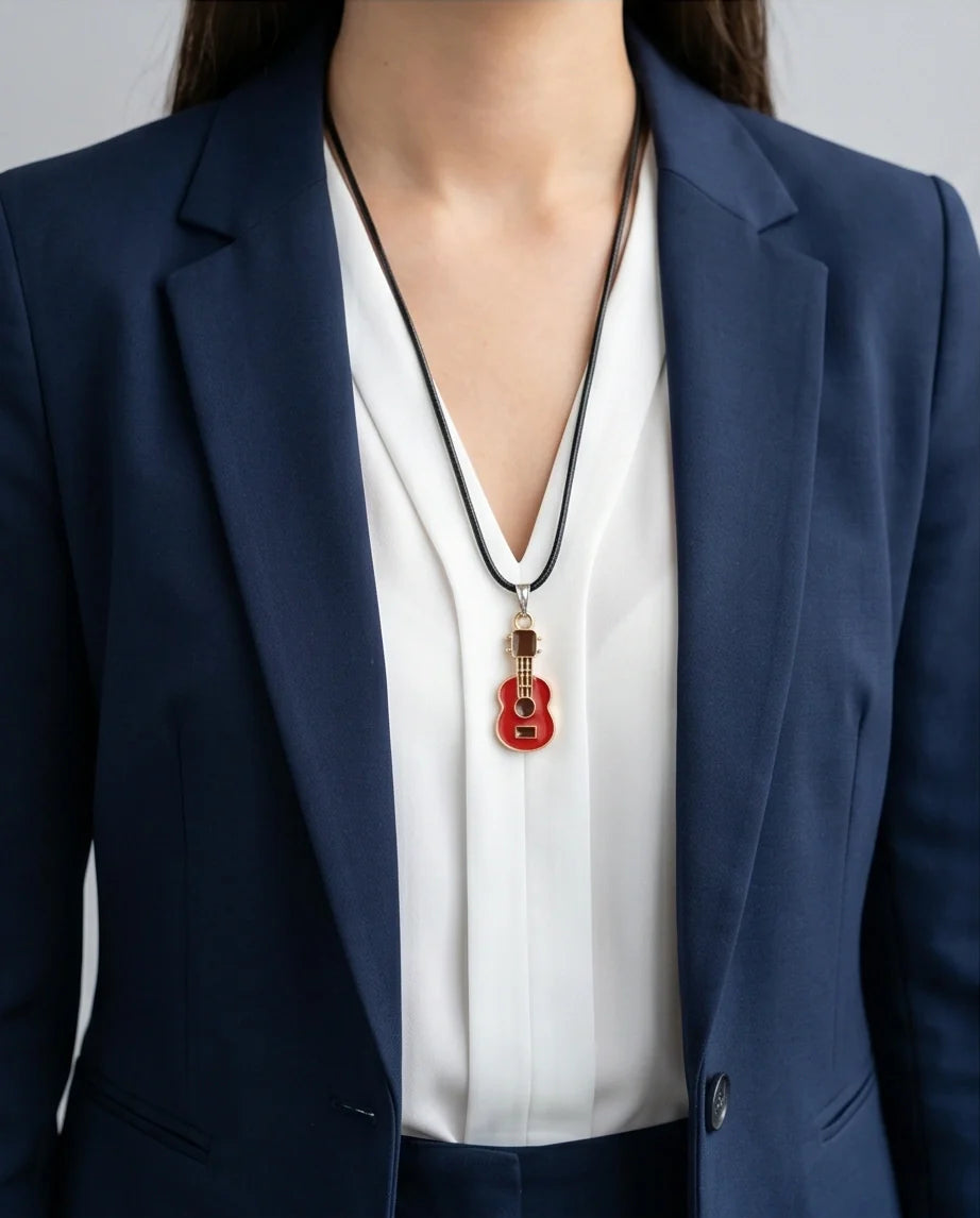Gold and Red Acoustic Guitar Necklace