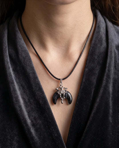 Gothic Liquid Metal Crescent Horn Pendant Necklace