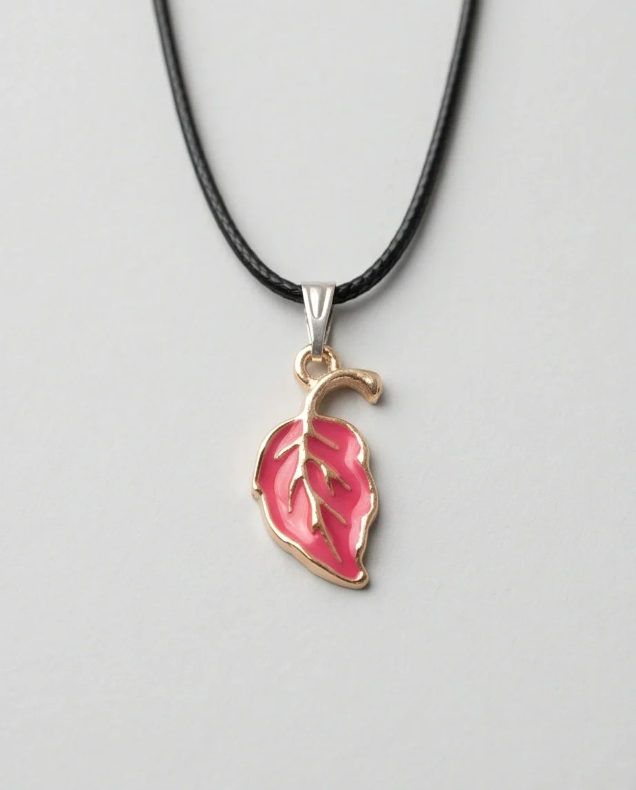 Gold and Pink Leaf Pendant Necklace