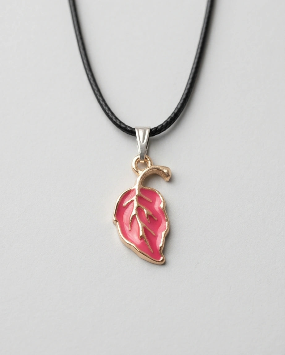 Gold and Pink Leaf Pendant Necklace