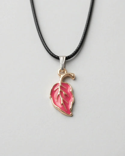 Gold and Pink Leaf Pendant Necklace