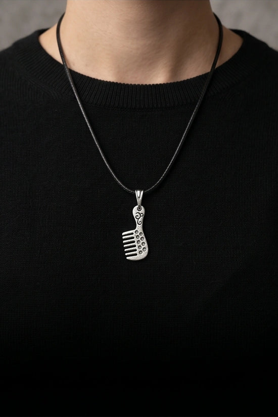 Silver Hair Comb Pendant Necklace