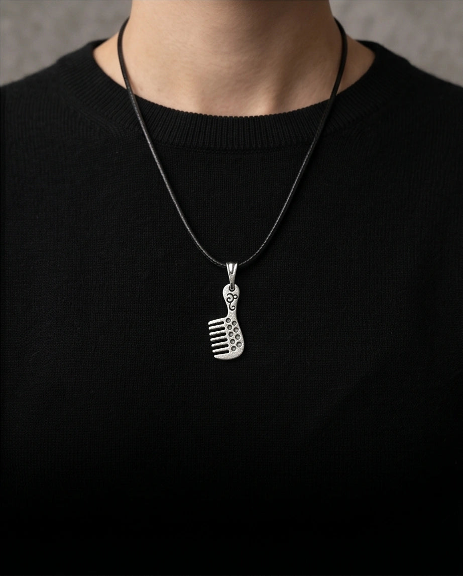 Silver Hair Comb Pendant Necklace