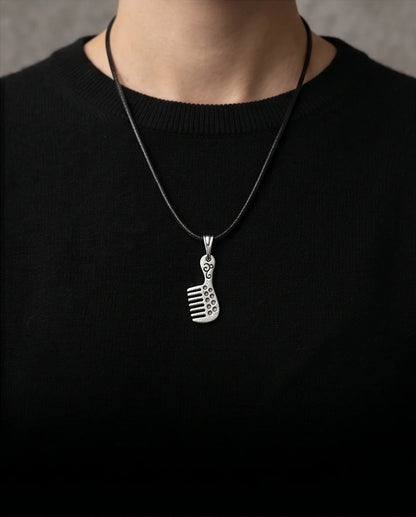 Silver Hair Comb Pendant Necklace