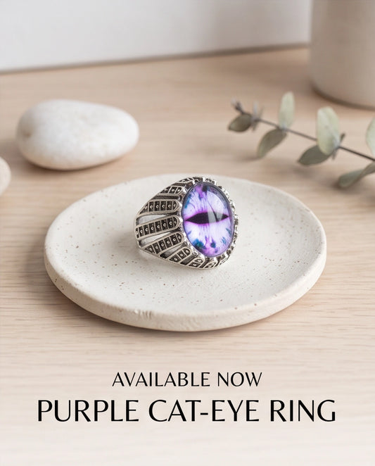 Amethyst Lattice Slit-Pupil Silver Ring