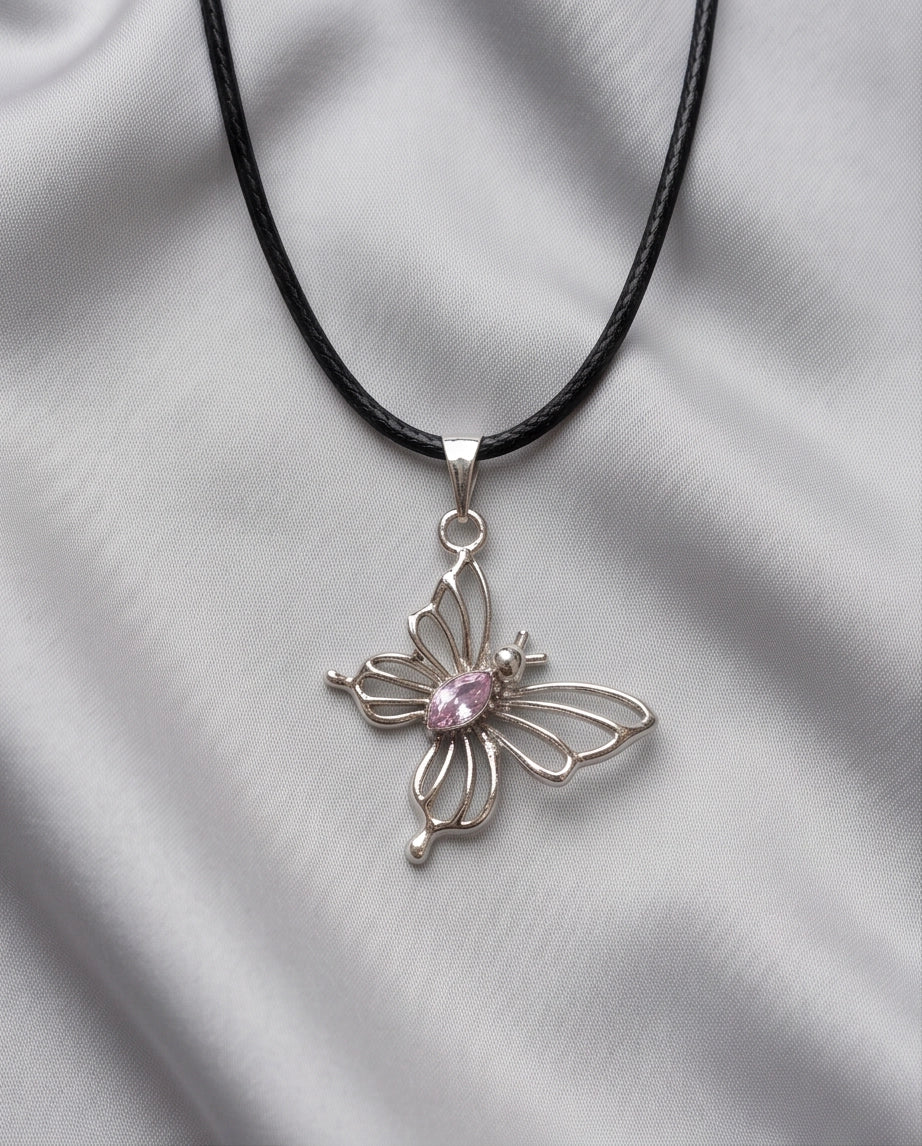Openwork Butterfly Gemstone Cord Necklace
