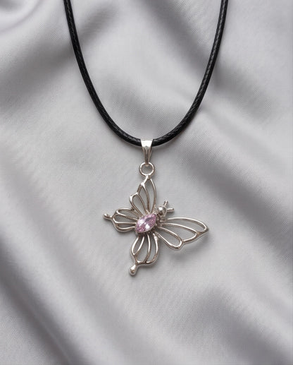 Openwork Butterfly Gemstone Cord Necklace