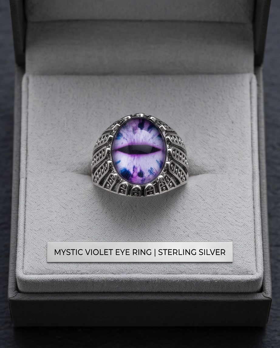 Amethyst Lattice Slit-Pupil Silver Ring