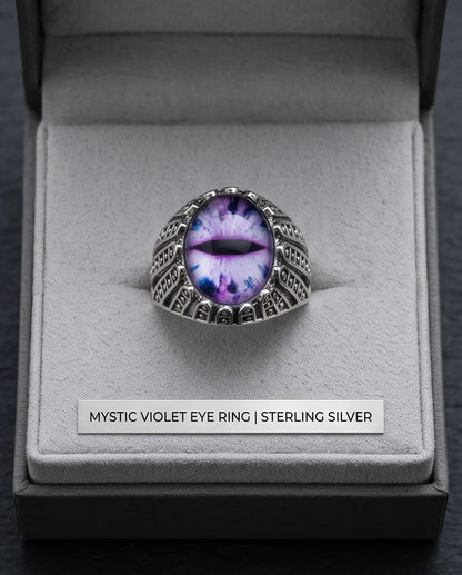 Amethyst Lattice Slit-Pupil Silver Ring