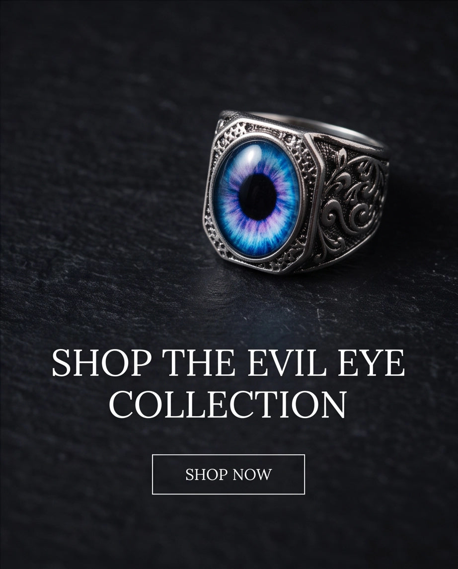 Nebula Blue-Purple Evil Eye Cabochon Gothic Filigree Silver Ring