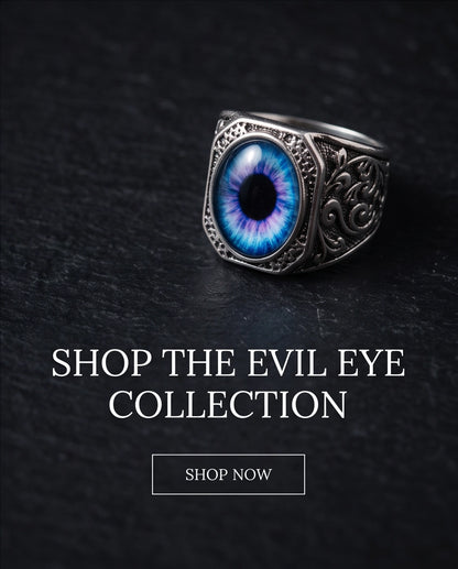 Nebula Blue-Purple Evil Eye Cabochon Gothic Filigree Silver Ring