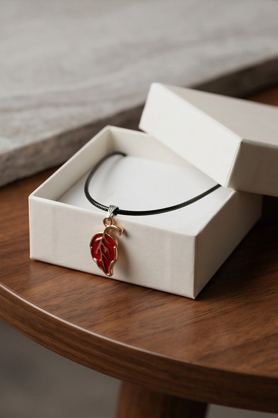 Gold and Red Leaf Pendant Necklace