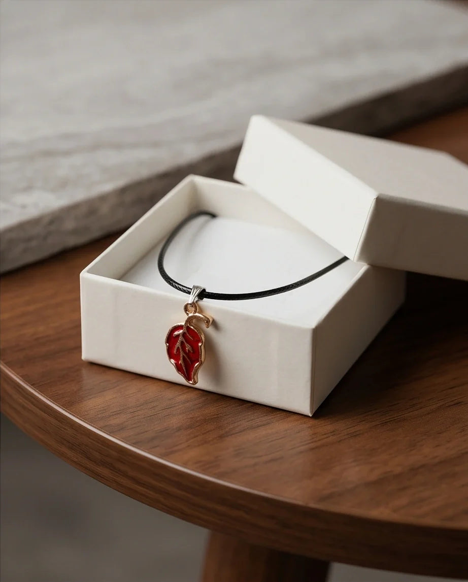 Gold and Red Leaf Pendant Necklace