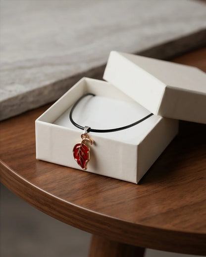 Gold and Red Leaf Pendant Necklace
