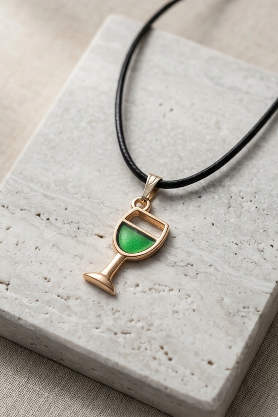 Gold and Green Wine Glass Necklace