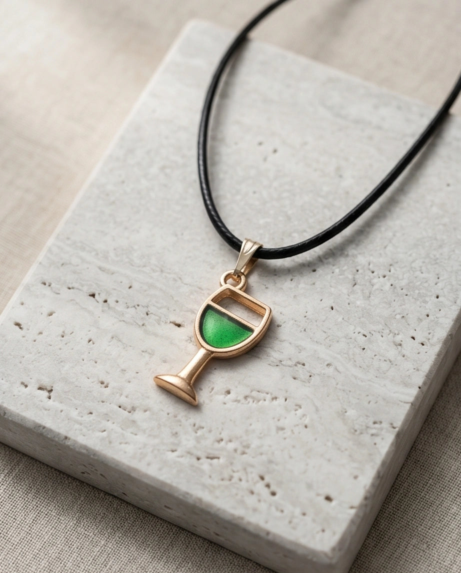 Gold and Green Wine Glass Necklace