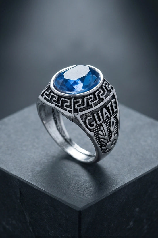 Vintage Sapphire Blue Military Signet Ring