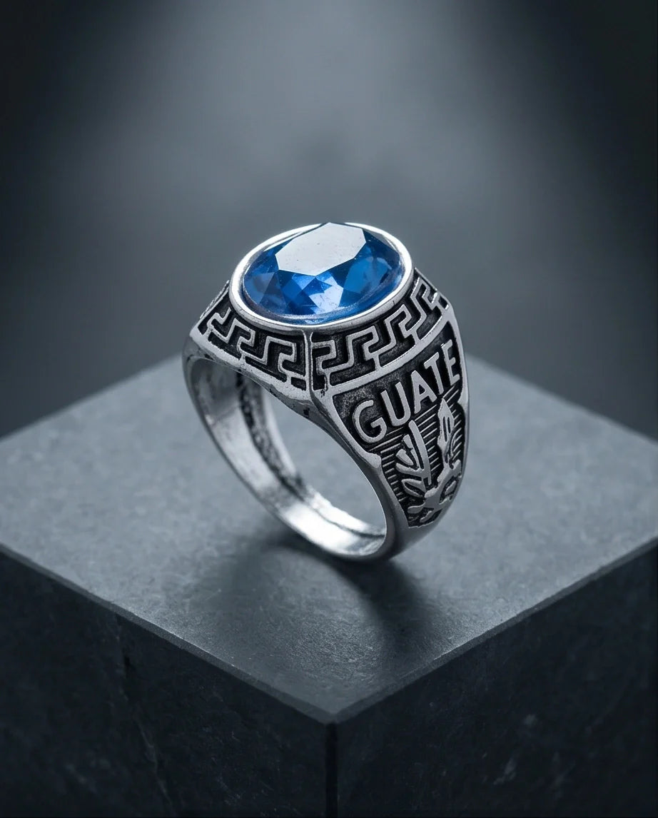 Vintage Sapphire Blue Military Signet Ring