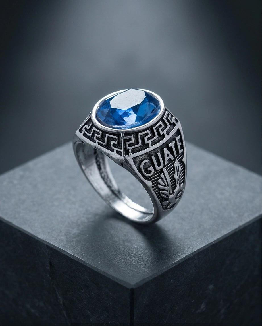 Vintage Sapphire Blue Military Signet Ring