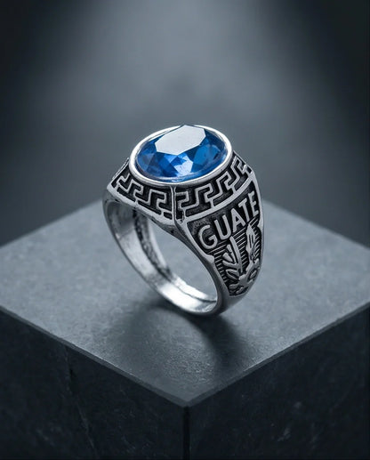Vintage Sapphire Blue Military Signet Ring