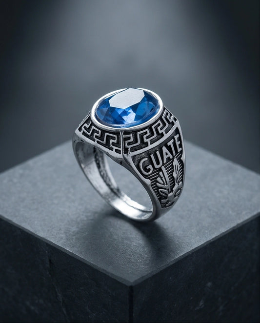 Vintage Sapphire Blue Military Signet Ring