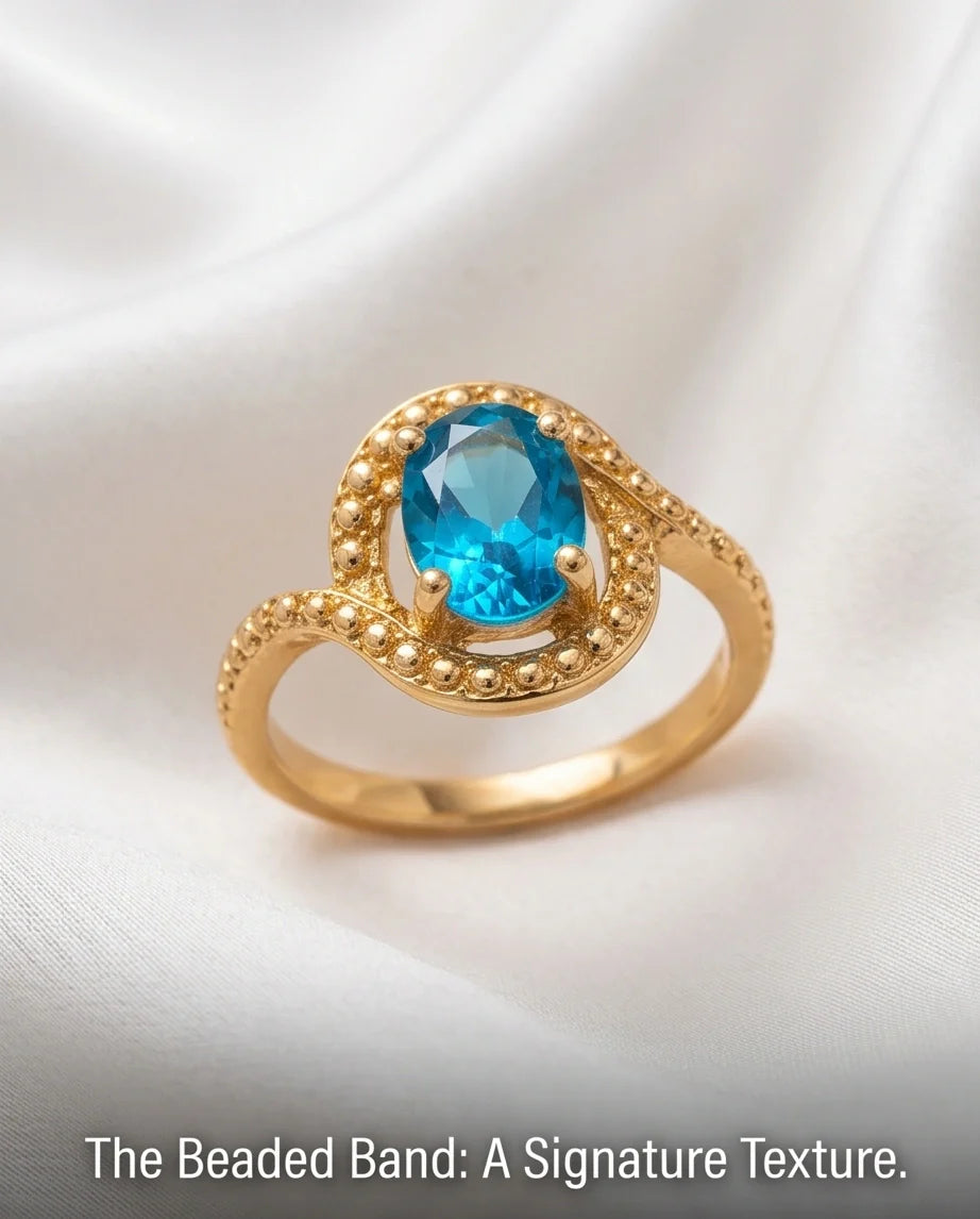 Luxury Gold Oval Swiss Blue Topaz Swirl Halo Ring