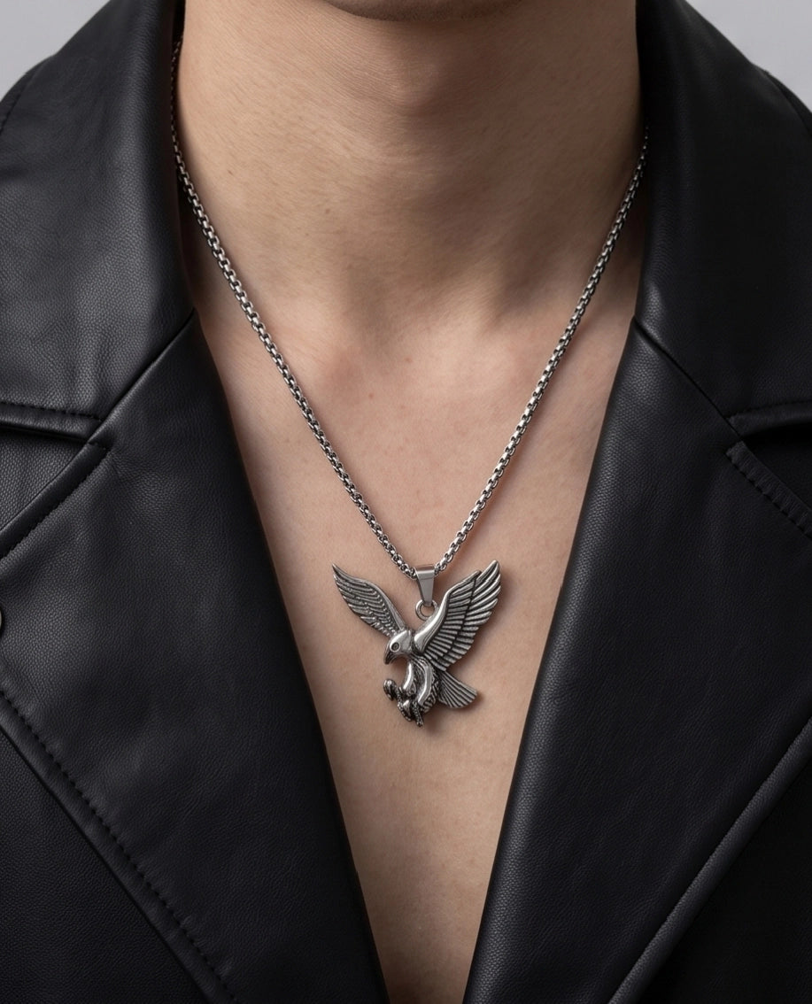 Silver Soaring Eagle Pendant Necklace