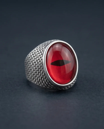 Crimson Brickwork Slit-Pupil Silver Ring